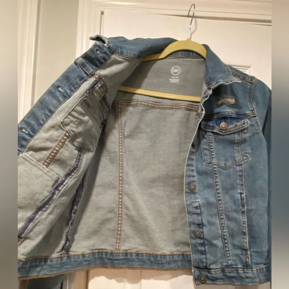 Wonder Nation Girls Size XXL 18 Med Wash Cotton Stretch Distressed Denim Jacket